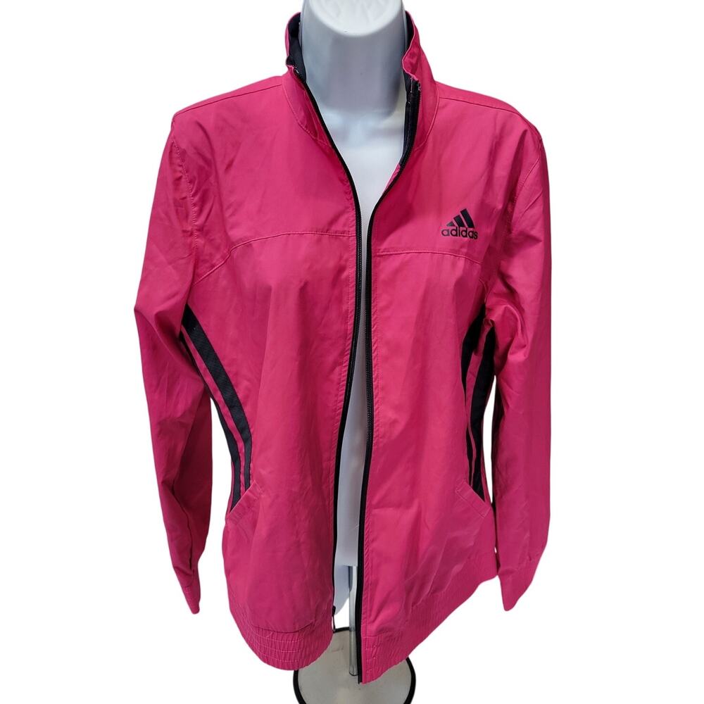 adidas Woman’s size M hot pink windbreaker black strips